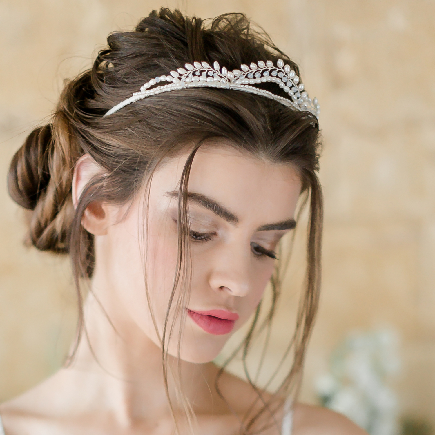 Real Pearl Bridal tiara. Romantic wedding crown for bridal updos.